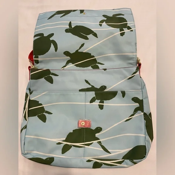 New Fossil Turtle Print Blue and Green Women's Bag with Red Shoulder Strap - Picture 4 of 8
